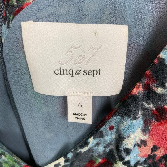 Cinq a Sept Blue Abstract Floral Lewis Tiered Mini Dress Sz.6 - Picture 7 of 15